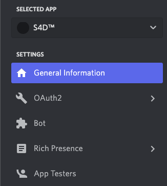 Discord Developer Portal﹣"General Information" Menu